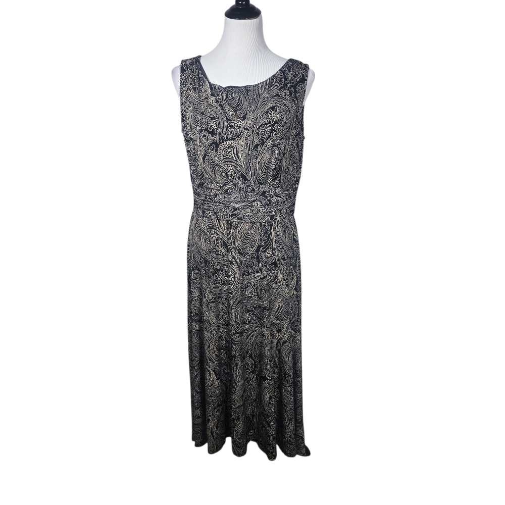 Perceptions 14 Black and Cream Paisley Sleeveless Stretchy Midi Dress